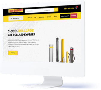 A Computer Screen mockup with poster of 1-800-Bollards