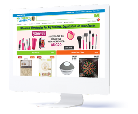 A monitor showing poster of Kole Imports & Closeouts